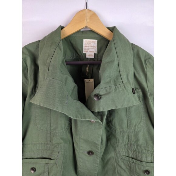 Eddie Bauer Ripstop Women's Jacket Size Large Green Cropped Military Coat - Picture 2 of 16